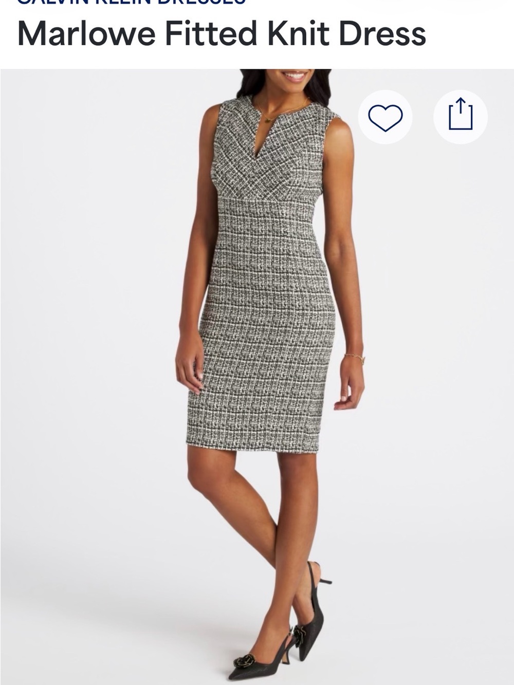 Calvin Klein Black & White Tweed Sheath Midi Dress